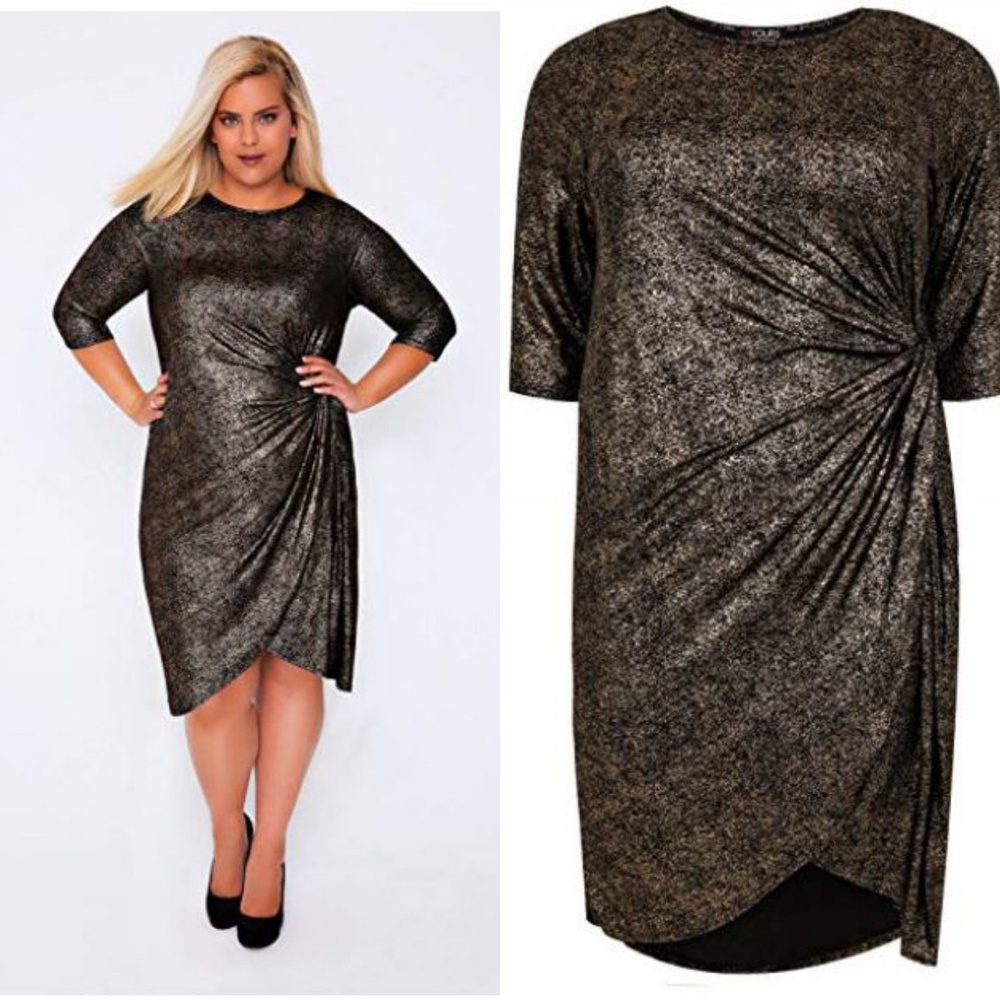 Gold/Black Shimmer Dress w/Twist Knot Front